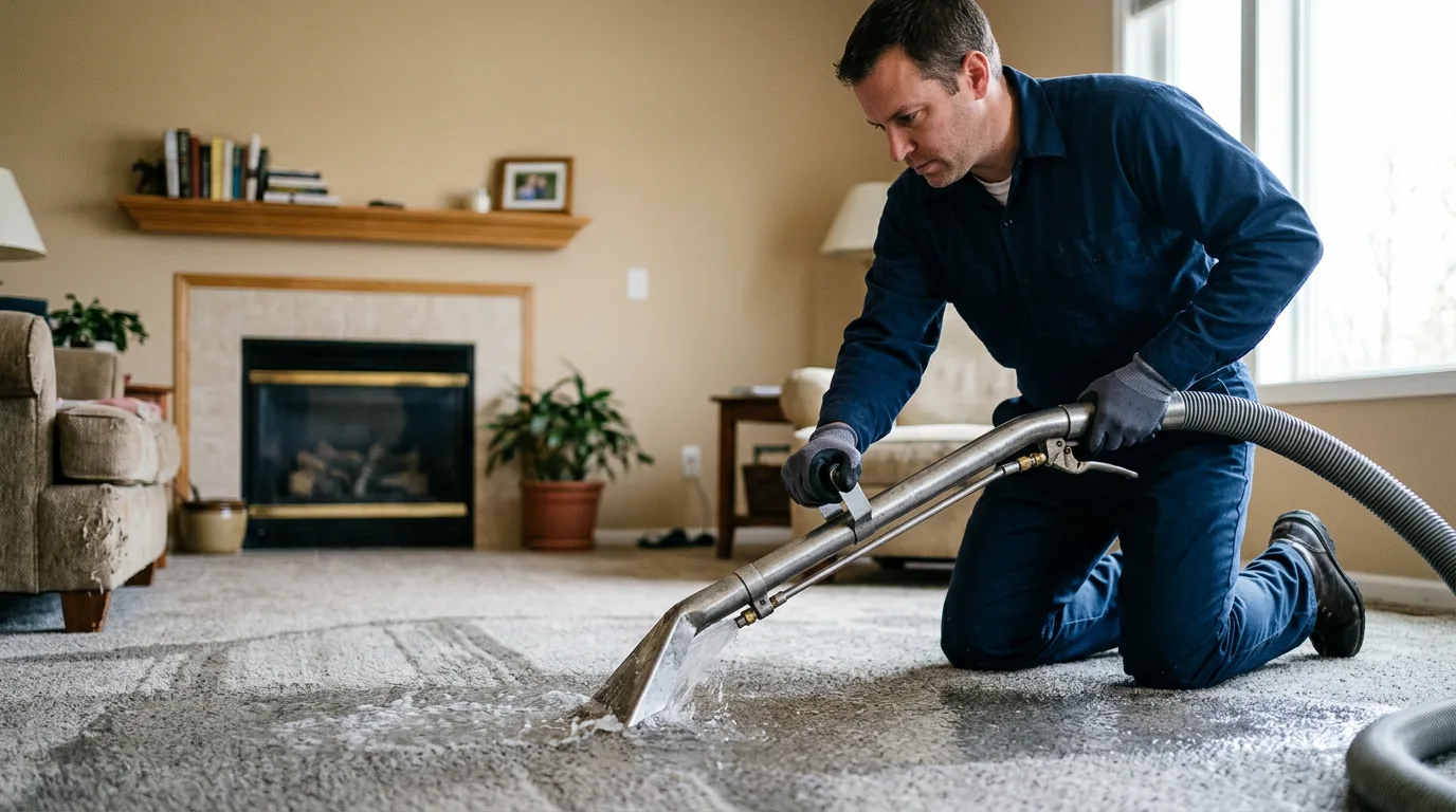 Water damage restoration technician working near Harvey, ND